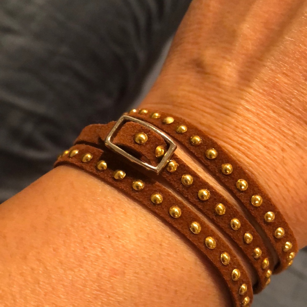 Brown Suede Wrap Around Bracelet with Gold Studs